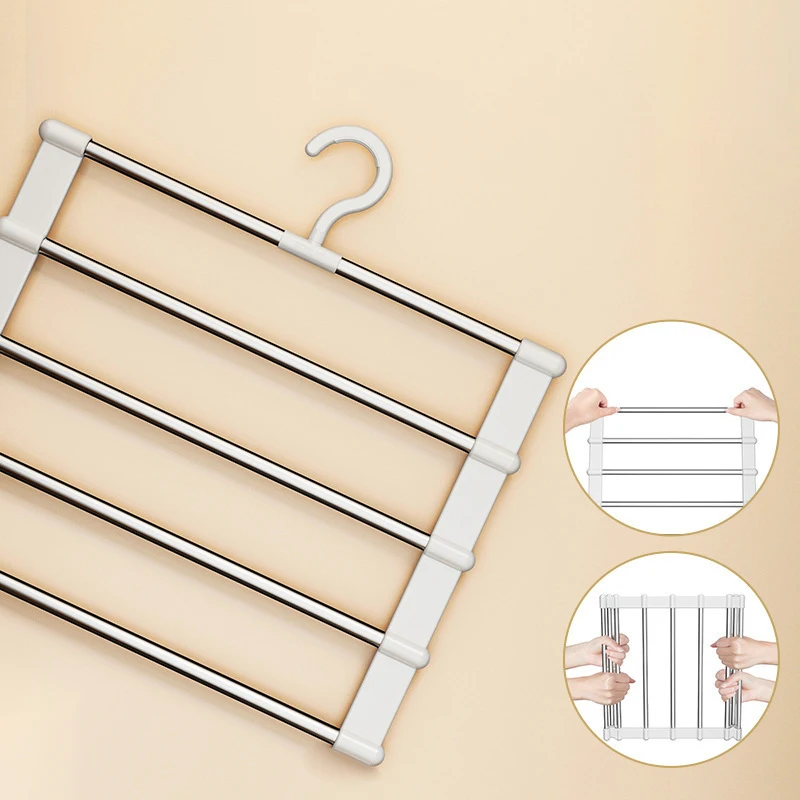 1PC Portable Ladder Trouser Hanging Trouser Rack Multifunctional Folding Trouser Rack Stainless Steel Trouser Hanging Rack