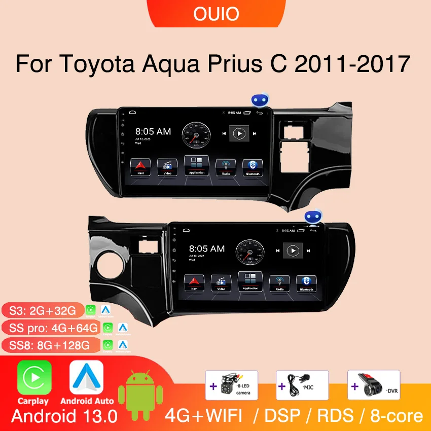 

Android 13 Carplay radio For Toyota Aqua Prius C 2011-2017 Car stereo Multimedia Player android Auto GPS navigation 2DIN