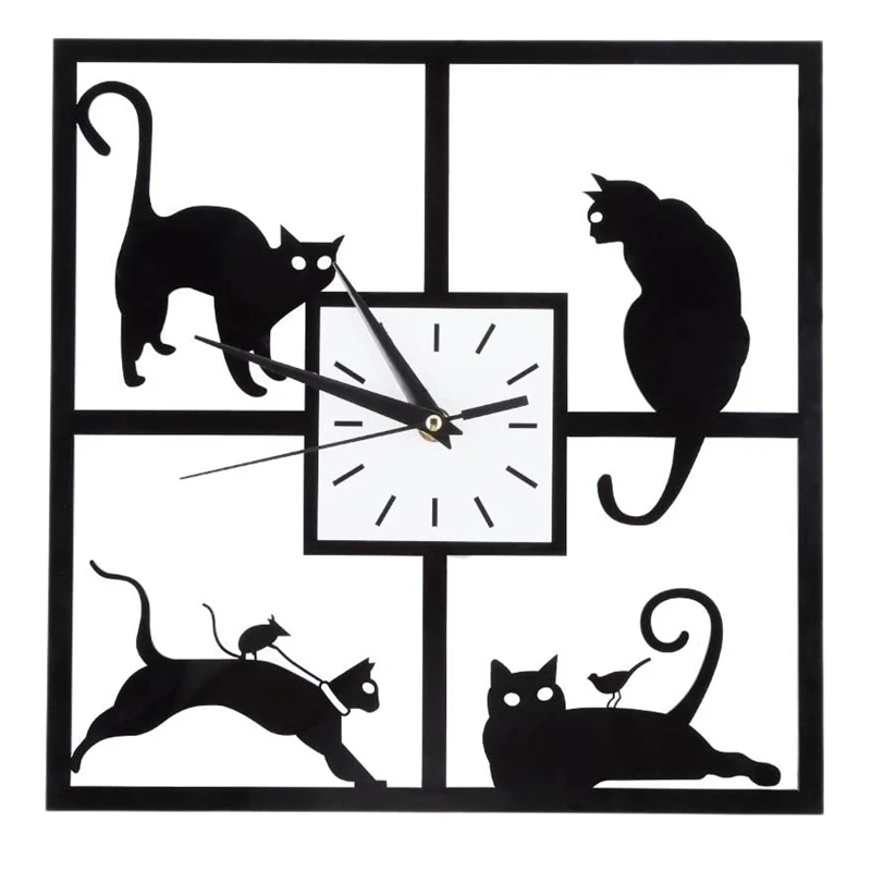 Modern 3D Digital Wall Clock Cat Mirror Non Ticking Silent Battery Clocks Watch For Home Living Room Bathroom Decor Gift