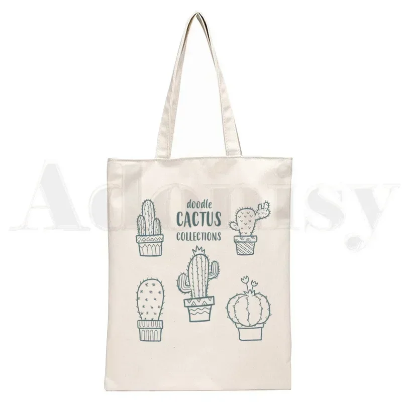 Cactus Shopping Bag Women Canvas Tote Bags Printing Eco Bag Cartoon Shopper Shoulder Bags