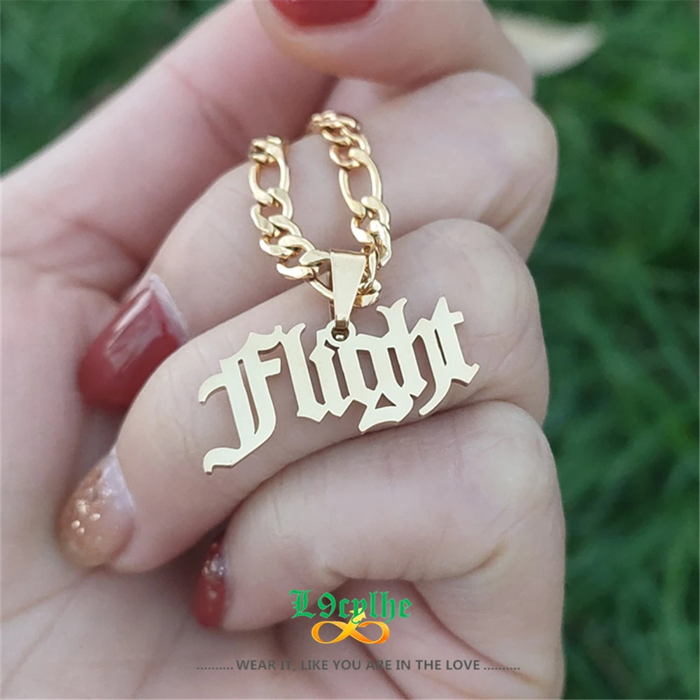 

Personalized Gold Figaro Chain Stainless Steel Old English Name Necklaces For Women Men Gifts Custom Jewelry BFF Bijoux Femme