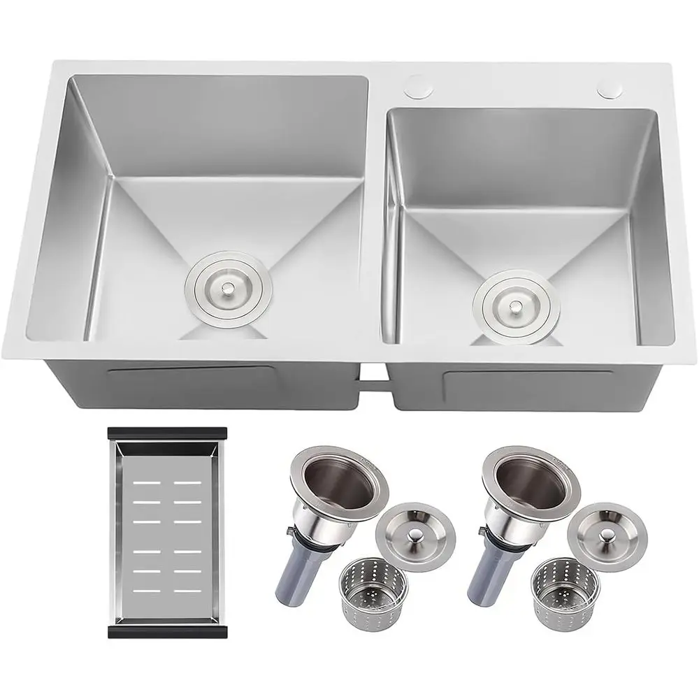 

30-inch Double Bowl Stainless Steel Sink with Nano Coating, Drain & Fruit Basket Included