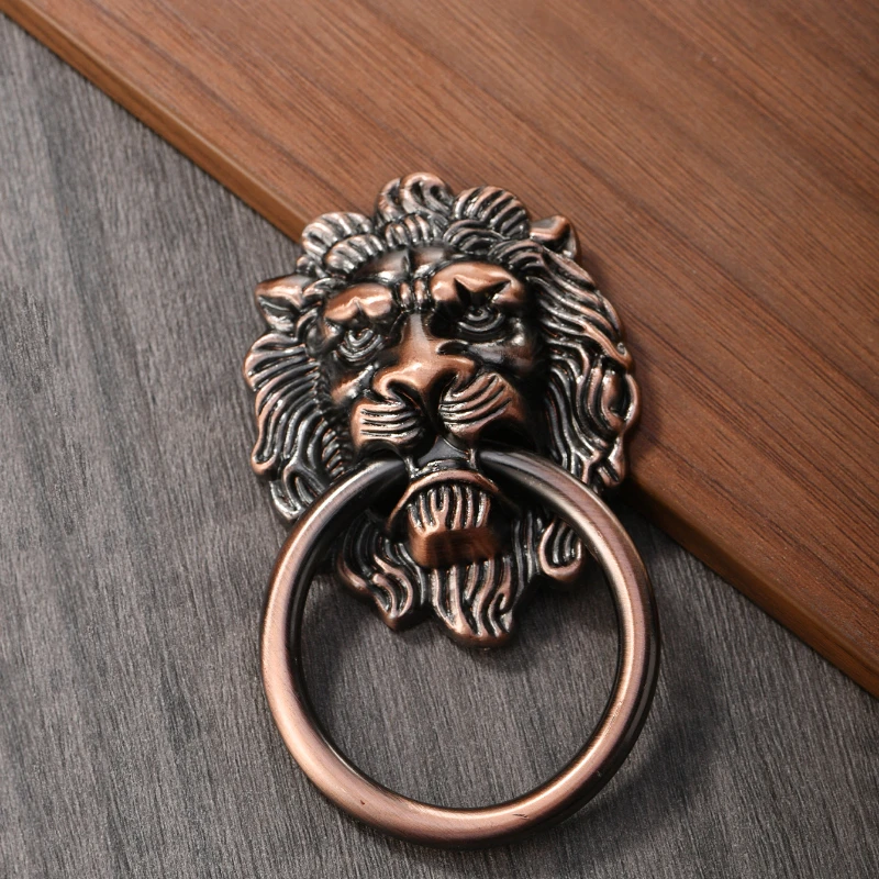 1PCS Furniture Handles 67*43mm Beast for Lion Head Antique Alloy Handle Wardrobe Drawer Door Pull Retro Decoration With Screw