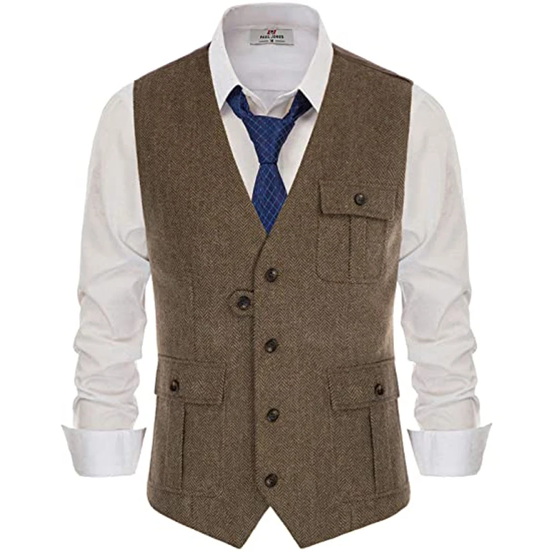 

Mens Suit Vest Blended With Chest Pocket Lapel Herringbone Silm Fit For Formal Casual Men's Vest Clothing 2022