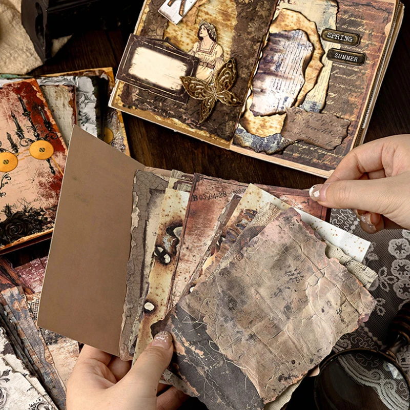 1book/30pcs Vintage Rust Texture Paper, Mottled Aged Effect DIY Handmade Album Scrapbooking Decorative Paper Supplies