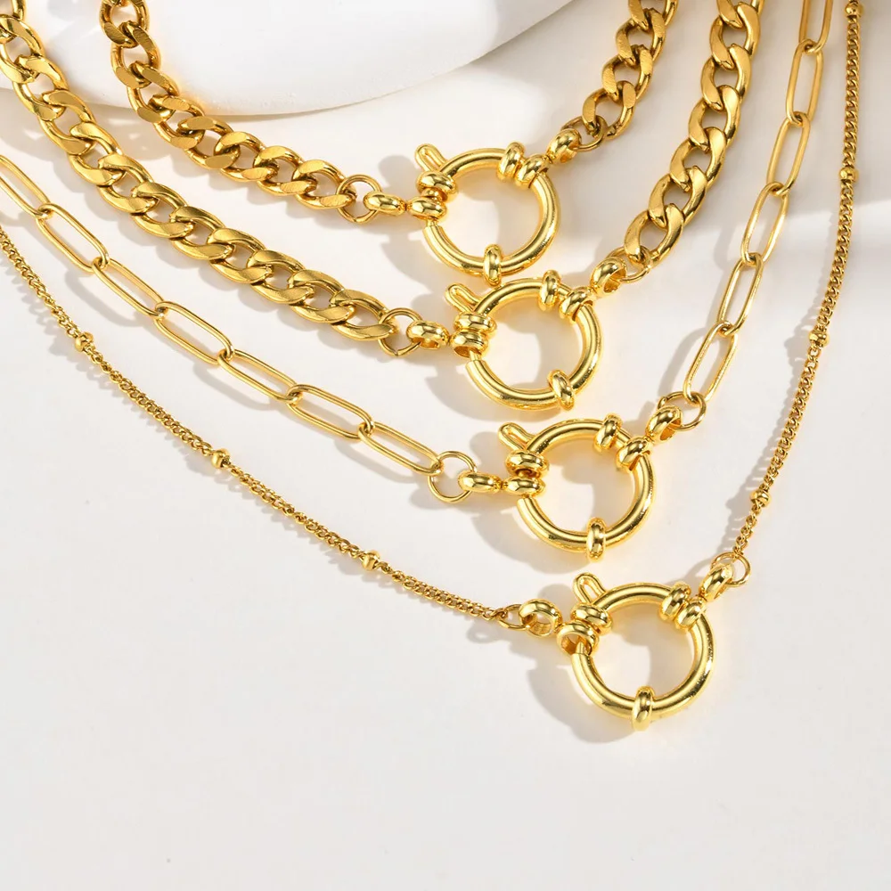 

Stainless Steel Chain Sailor Necklace for Women, Satellite/Cuban Chain Chokers, Upgraded Spring-ring Clasp Minimalist Jewelry