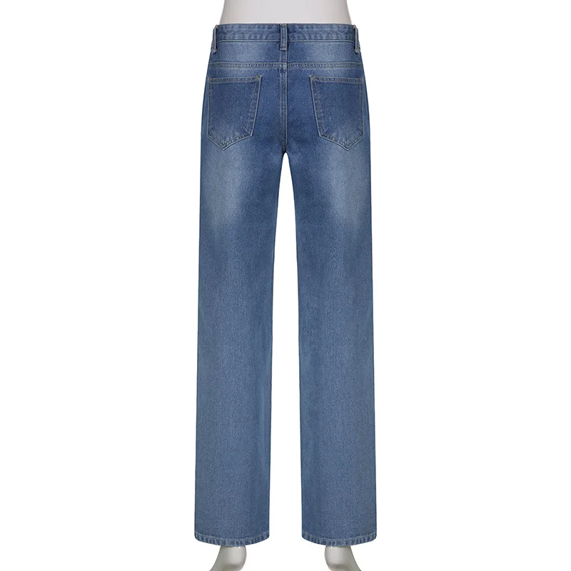 Jean gothique imprimé Y2K pour femmes, Streetwear d'automne, Baggy, taille basse, Long, décontracté, Denim, Simple, boutons