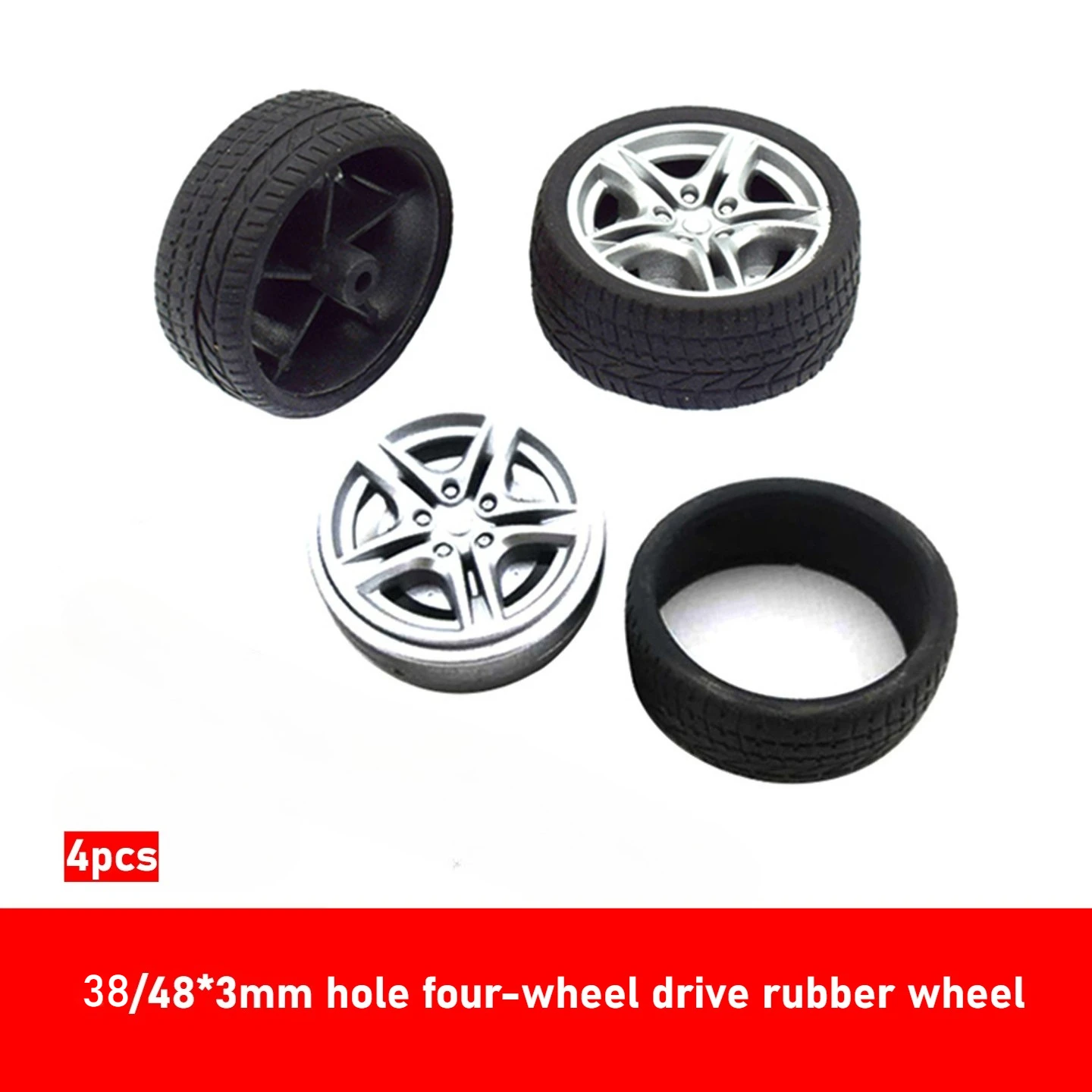 38/48mm Rubber Wheels Tires,3mm Bore,Wear‑Resistant Non‑Slip,Good Grip,DIY Replacement Spare Parts for 4WD Truck Off‑Road RC Car