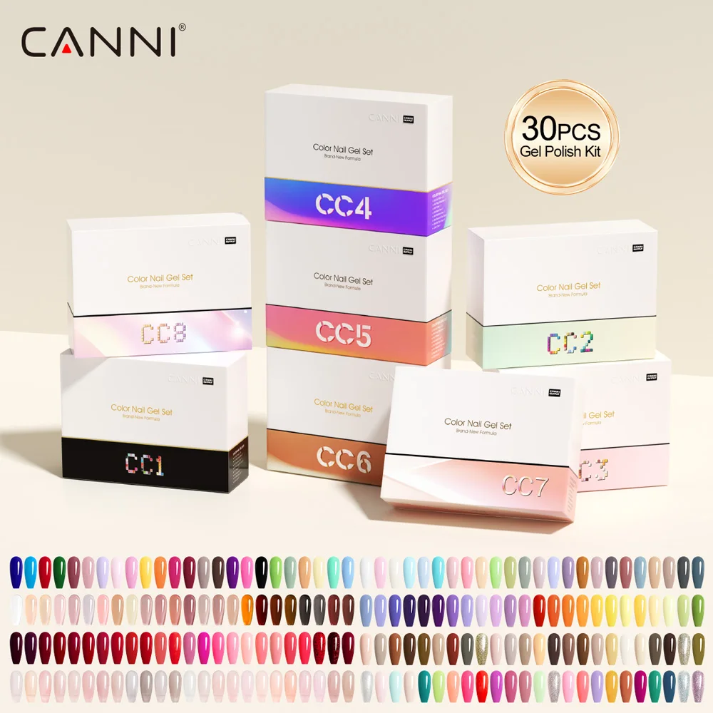 CC8 New Kit CANNI 9ML Nail Gel Polish HEMA/TPO FREE 30pcs Color Gel Pigment Professional Long Wear Top Coat Gel Varnish Set