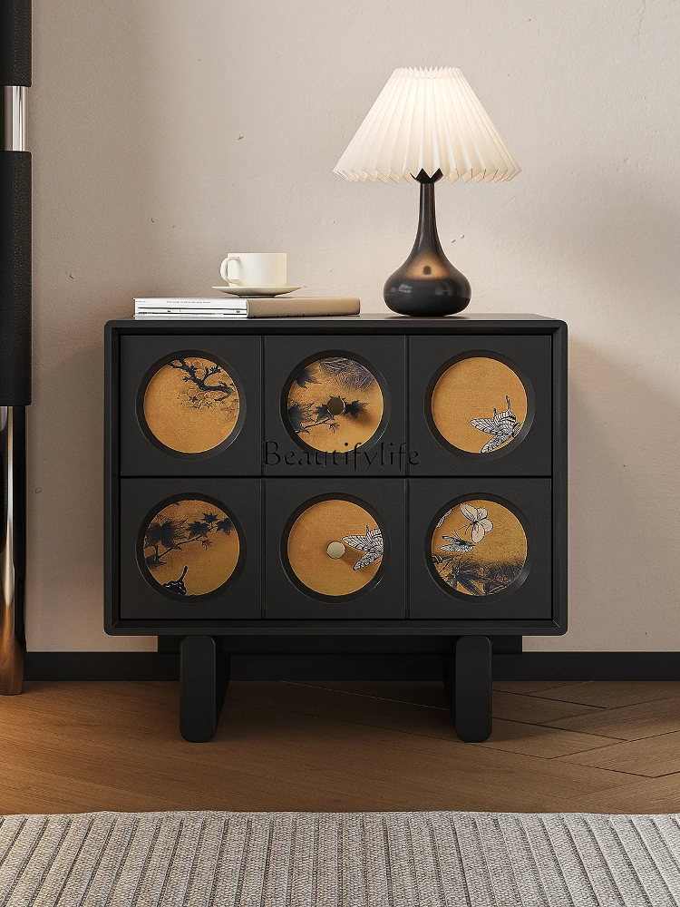 

Bedside table 2025 new solid wood black antique side cabinet