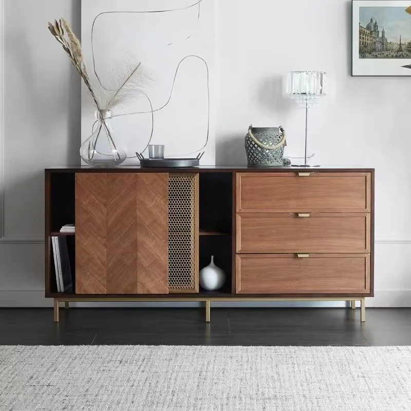 Italian light luxury dining side cabinet, modern simple Nordic retro tea cabinet, medium antique entrance cabinet