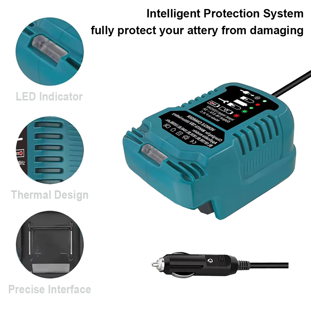 For Makita/Milwaukee/Dewalt 18V Li-ion Battery Charger Portable Car Charger with Cigarette Lighter Plug LED Indicator