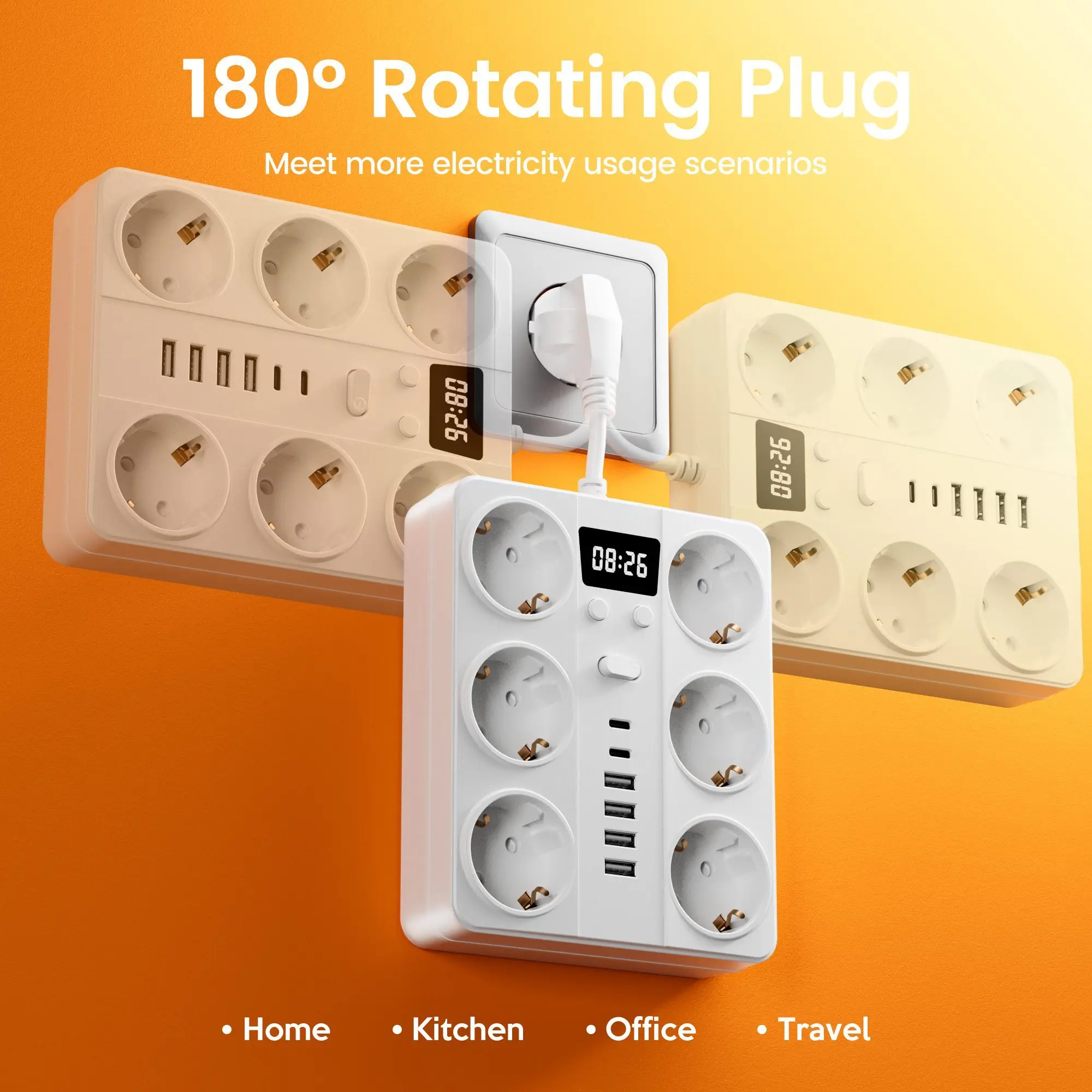 شريط طاقة 14 في 1 مع 8 منافذ تيار متردد، 4 منافذ USB-A 2 USB-C شحن سريع، حماية من زيادة الحمل الزائد وحماية ماس كهربائى #5