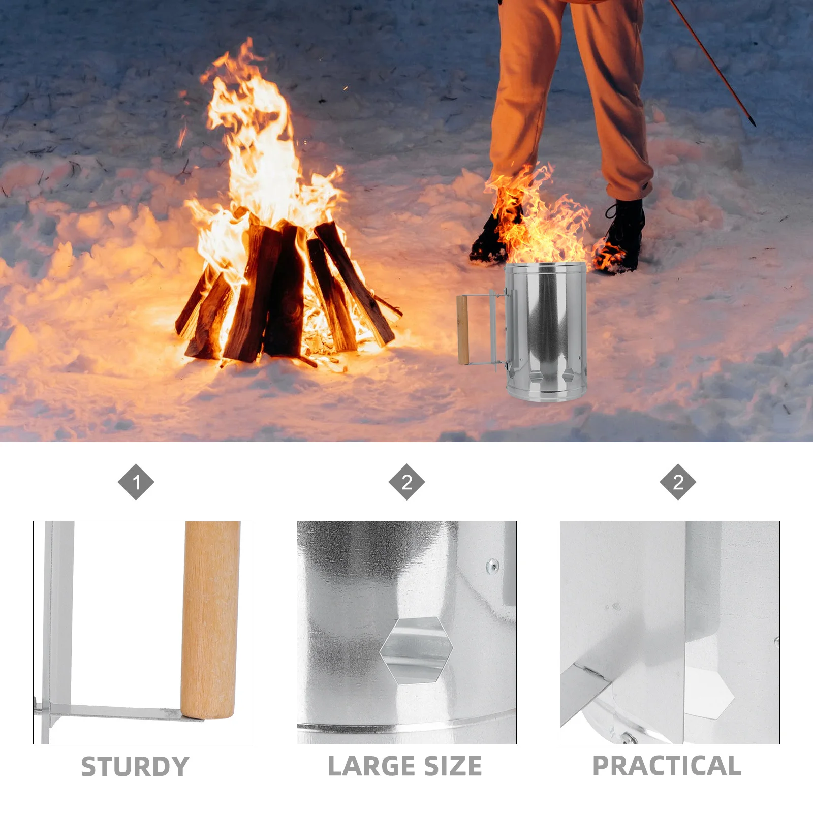 

Barbecue Chimney Starter Charcoal BBQ Carbon Silver Camping Fire Bucket Grill Tool Heat Resistant Metal Quick