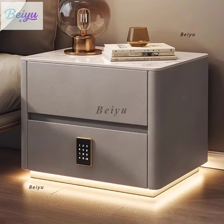 

Bedside table with lock cream wind bedroom simple modern light luxury advanced sense intelligent sensor light bedside storage ca