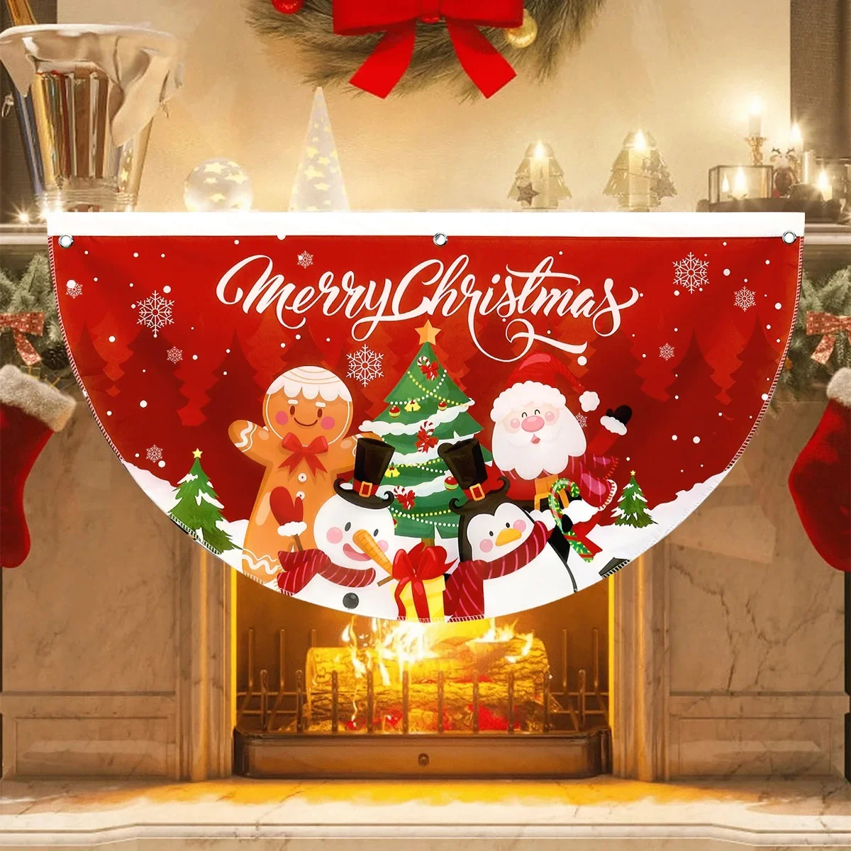 Christmas Banner Outdoor Fan-shaped Flag Curtain New Year 2026 Christmas Decor Home Cristmas Drop Ornament Xmas Navidad Gift