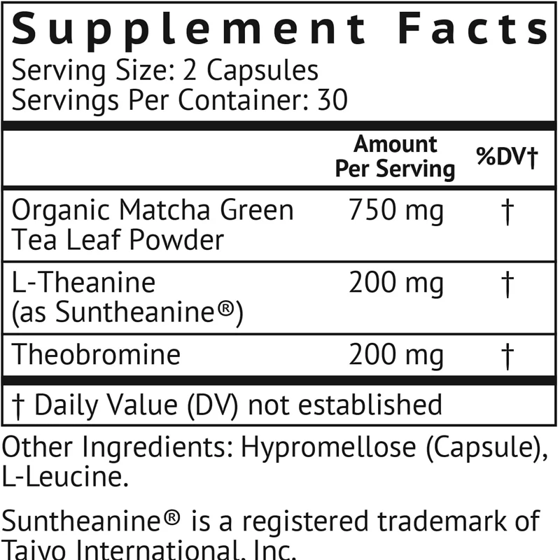 Matcha 60 capsules contain 25mg of natural theanine and caffeine pills, Matcha supplement - vegetarian clear cognitive support