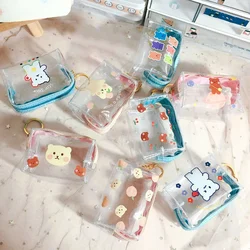 PVC Waterproof Mini Coin Storage Bag Lipstick Key Earphone Organizer Cartoon Clear Coin Purse Pouch with Keyring Cute Wallet