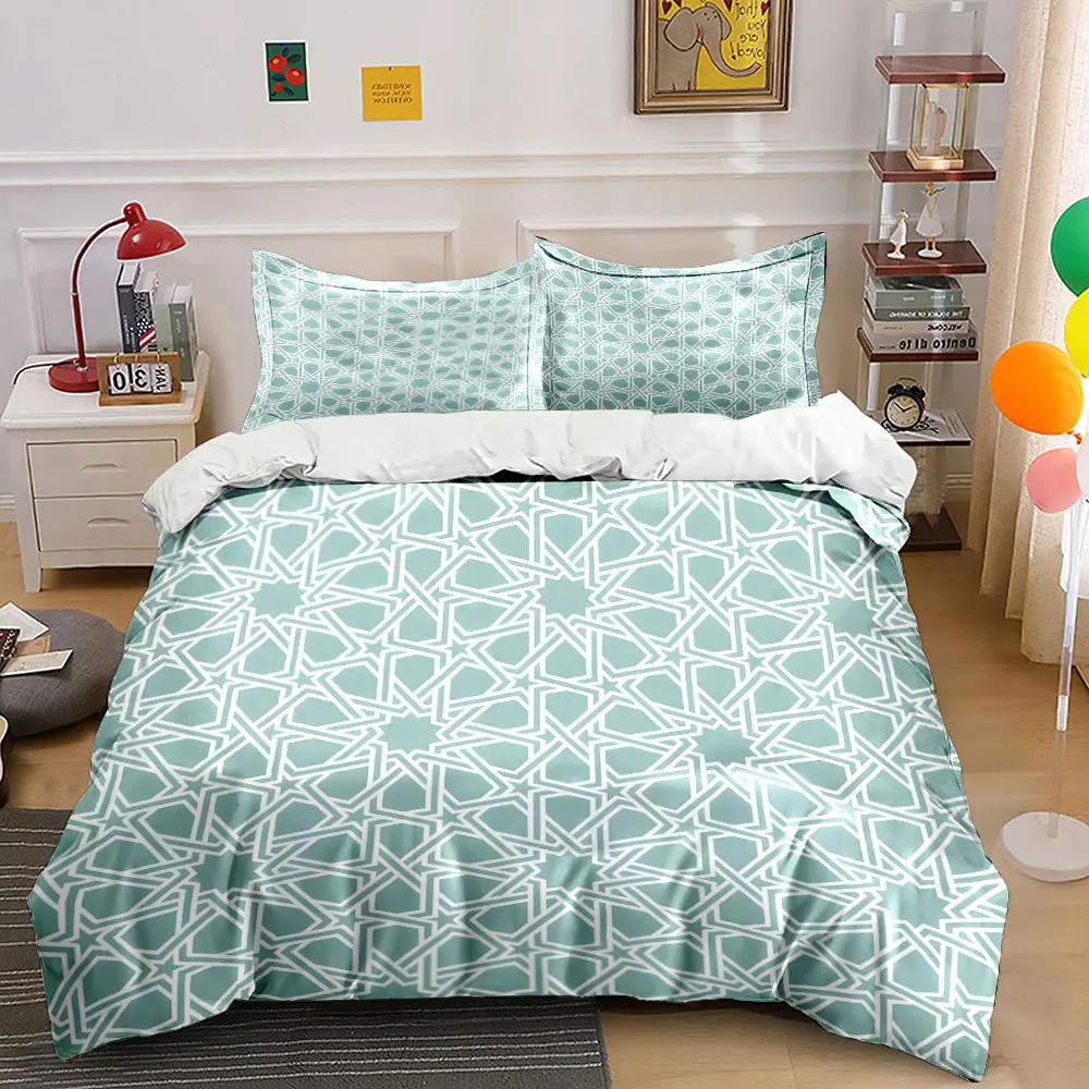 Light Green Geometric Pattern Background Print Soft Comfortable Duvet Cover Bedding Set Included 1*Duvet Cover 2*Pillowcases