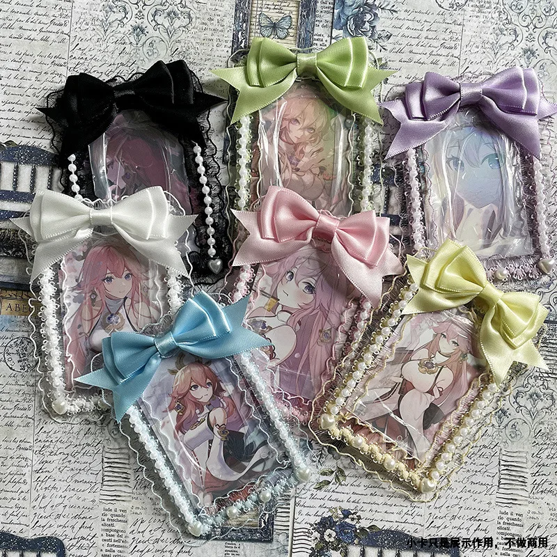 1 Piece 3 Inch Ruffle Kpop Photocard Displaying Holder Sweet Korean Fashion Bow Photo Card Cover Case Student Supplies Gift