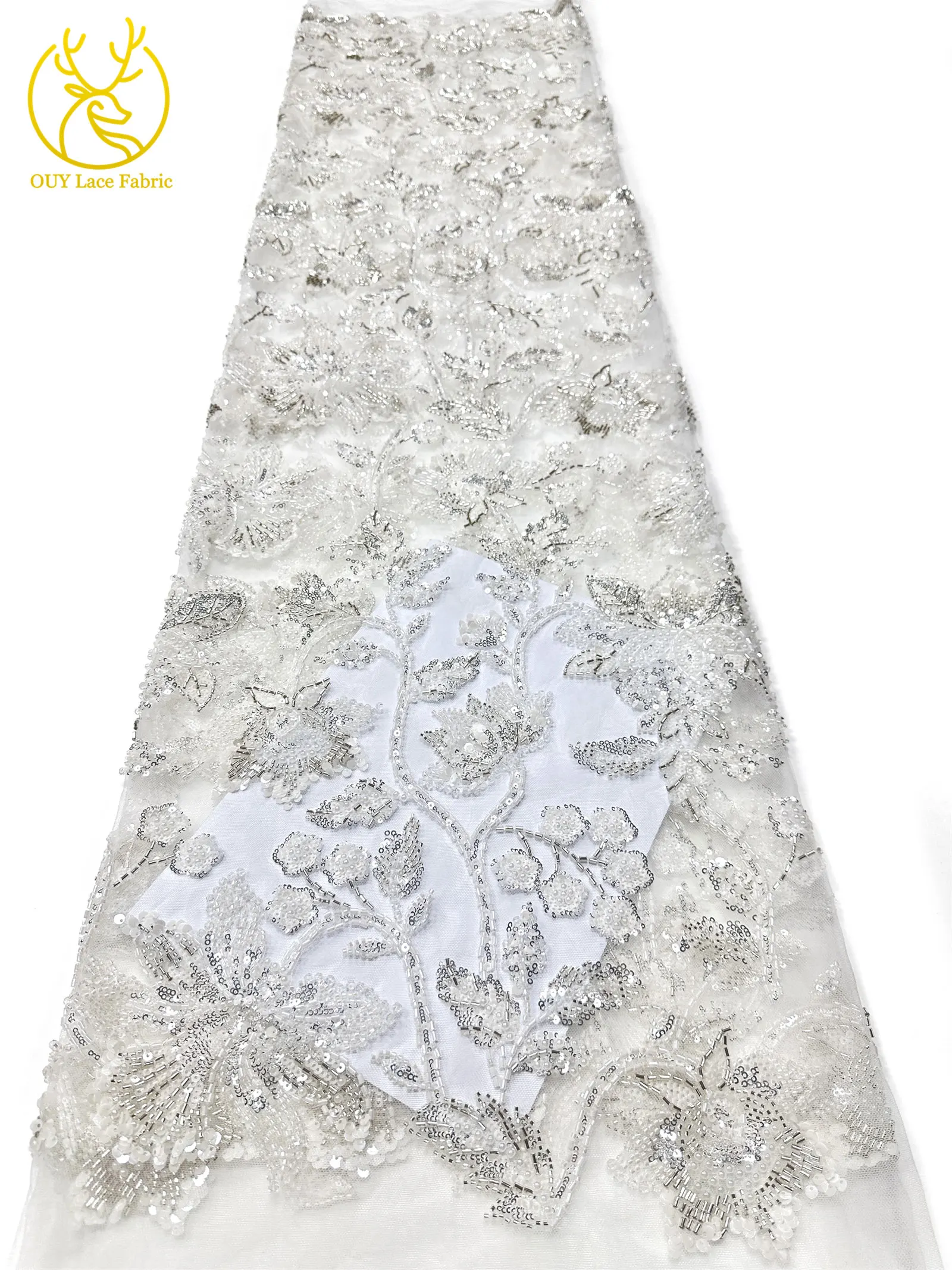 5 Yards Hochwertige Afrikanische Bräutigam-Perlenstickerei Luxuriöser Maßgefertigter Nigerianischer Französischer Pailletten-Tüllstoff für Damen Neues Abendkleid – Detail 13
