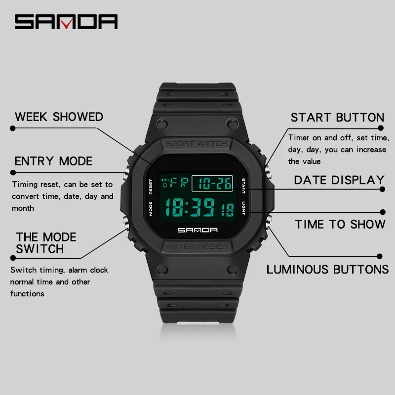 SANDA 2107 Fashion Top Brand G Style Digital Watch Men Waterproof Ms Sport Watches Boy Girl Electronic Watch Relogio Masculino