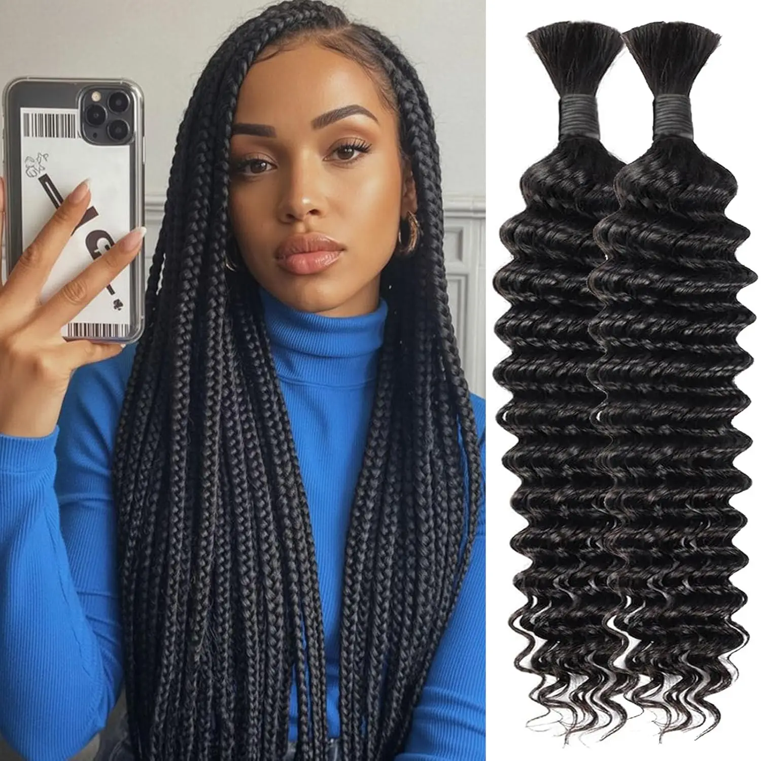 

Braiding Human Hair 100g 30Inch Deep Water Wave Bulk Human Hair for Braiding No Weft Curly Human Hair Extensions for Boho Braids