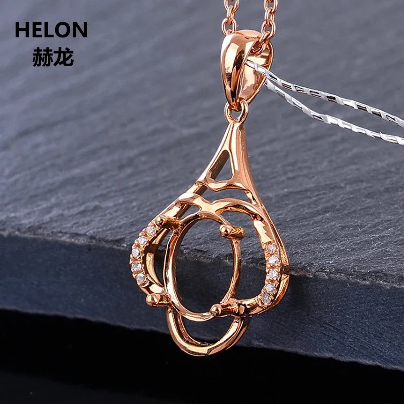 Solid 14k White Gold Natural Diamonds Women Pendant 6x8mm Oval Cut Semi Mount Pendant Setting Yellow Rose Gold Optional