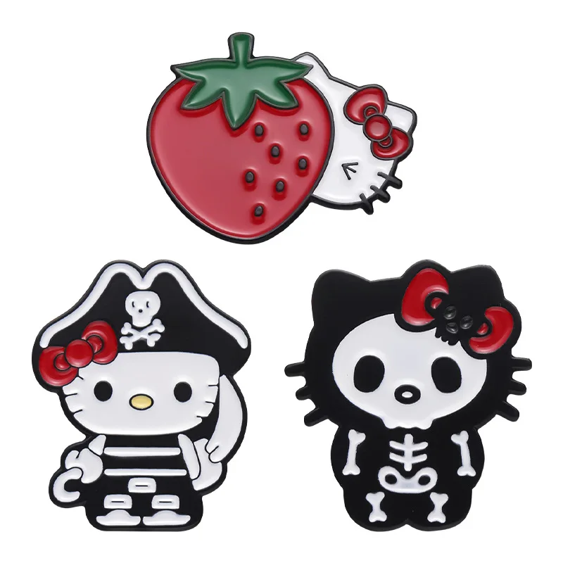

Halloween Strawberry Cat Badge Cute Girl Red Bow Styled Brooch