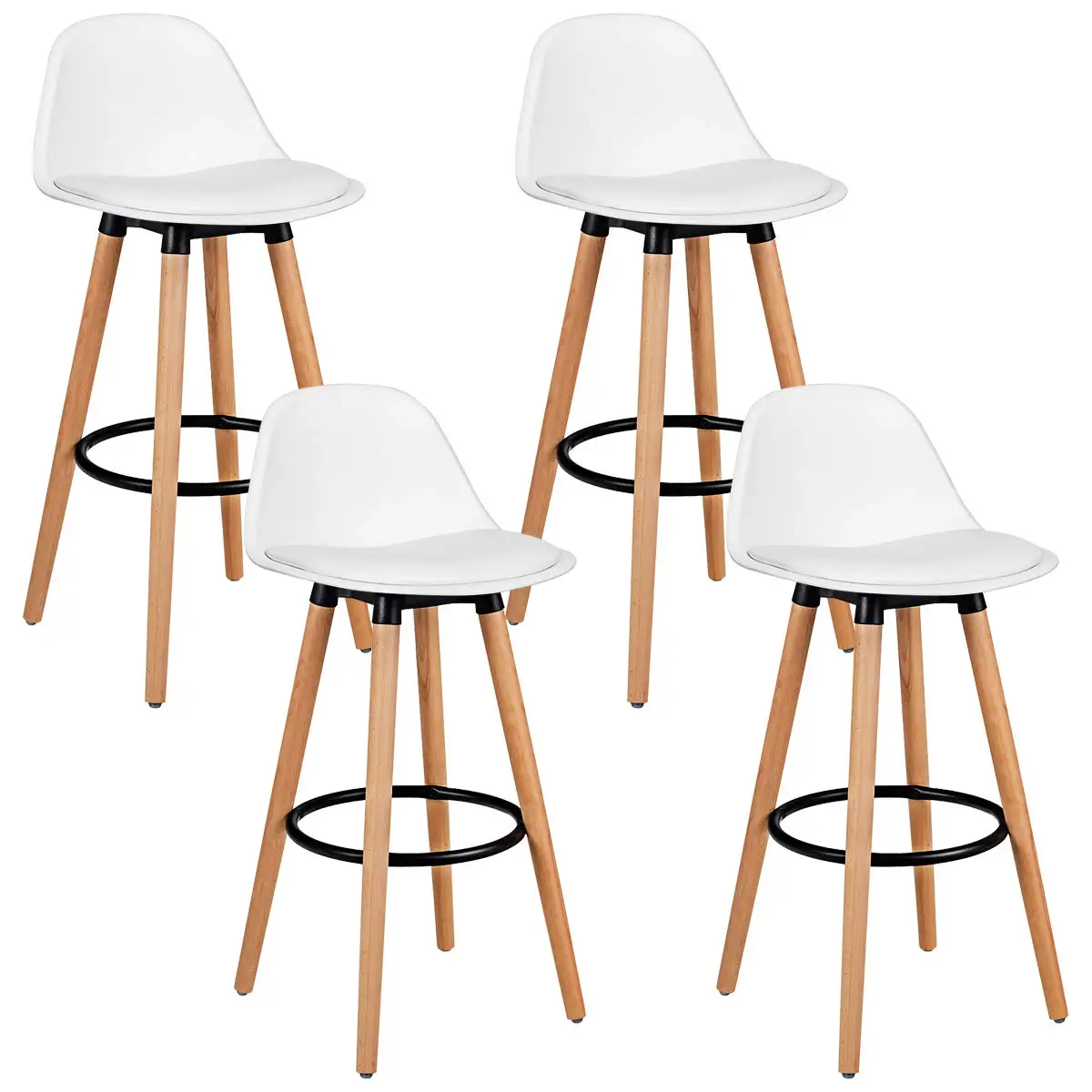 

Modern Armless Bar Stool Set PU Leather Seat Metal Footrest Curved Backrest Home Dining 4pcs Customized