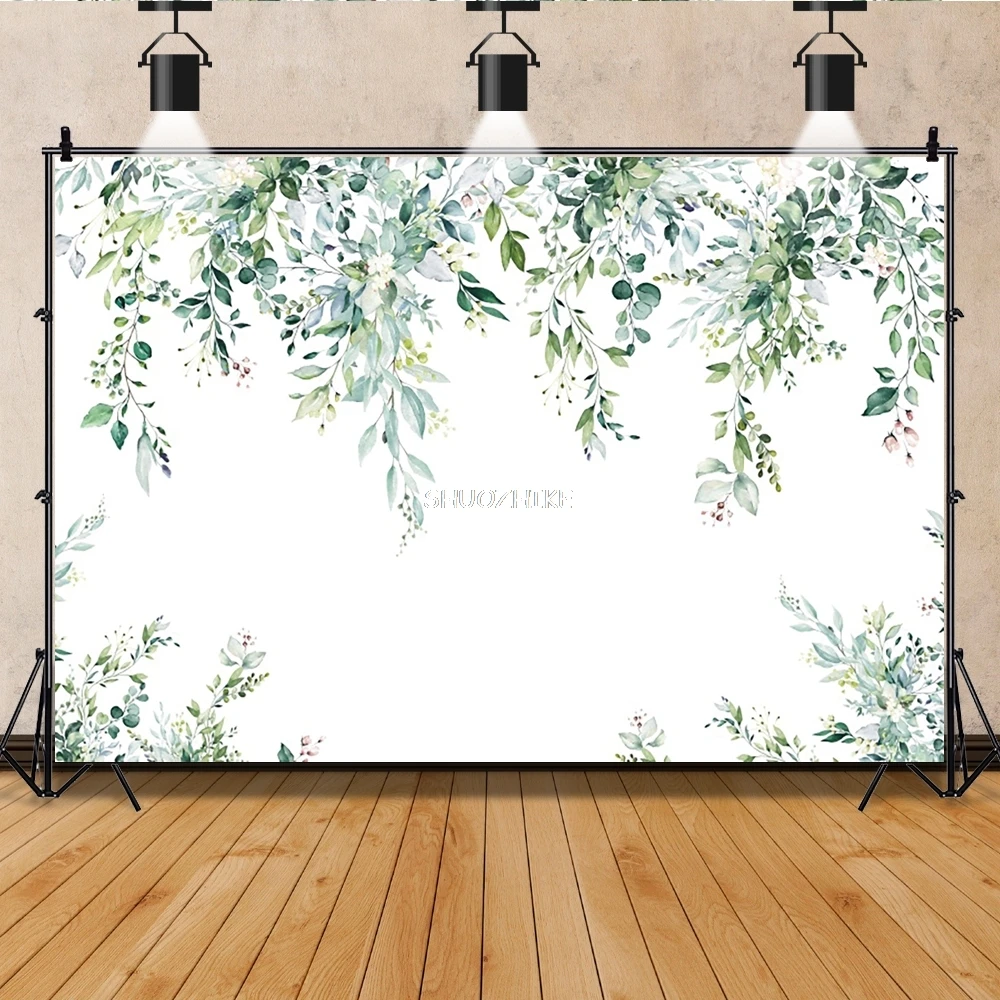 

Spring Green Eucalyptus Leaves Branches Greenery Backdrop Photography Outdoor Decor Wedding Birthday Baby Portrait Background