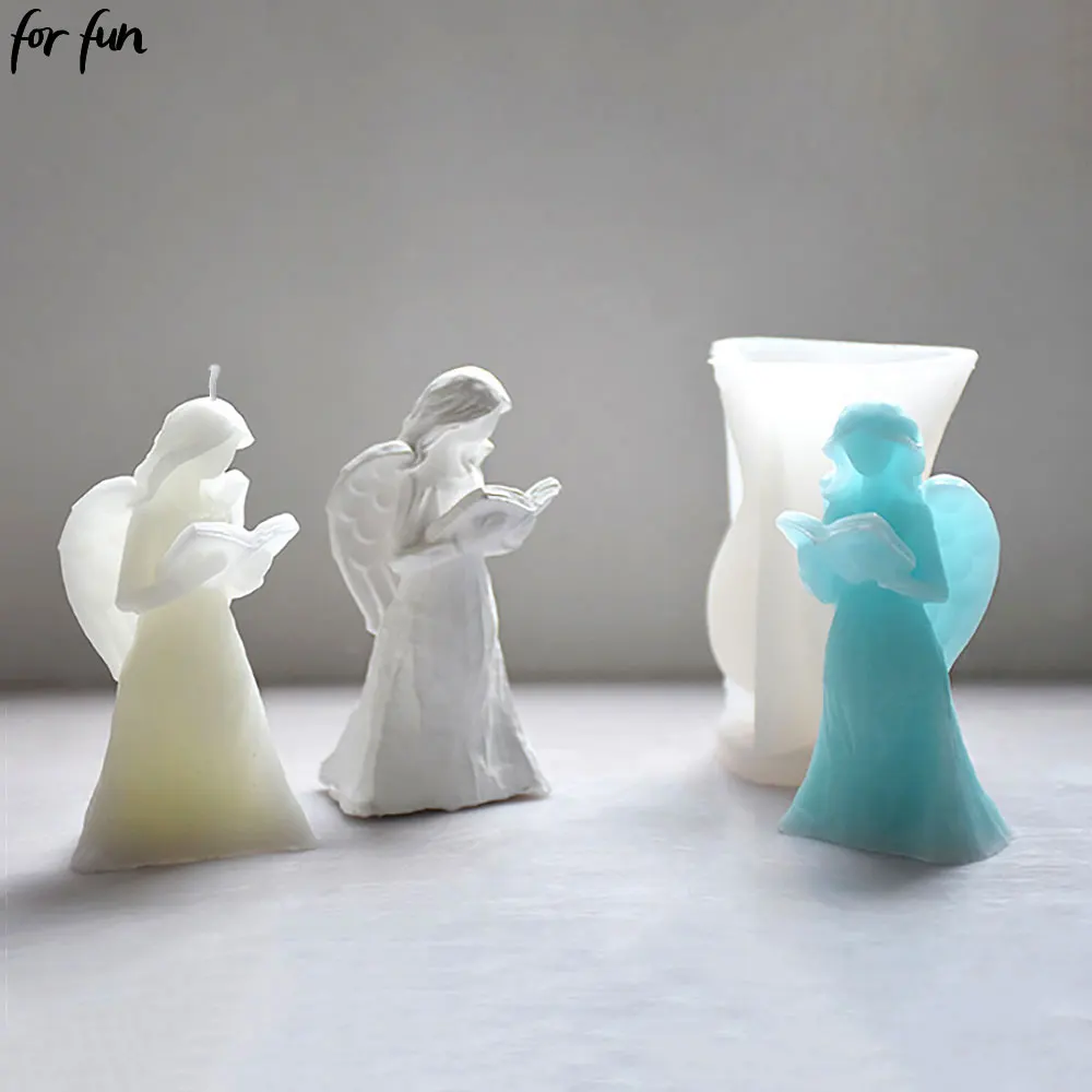 For Fun Resin Mold for Book Holding Angel Silicone Candle Mold Carving Art Aromatherapy Plaster Home Decoration Mold Wedding Gif