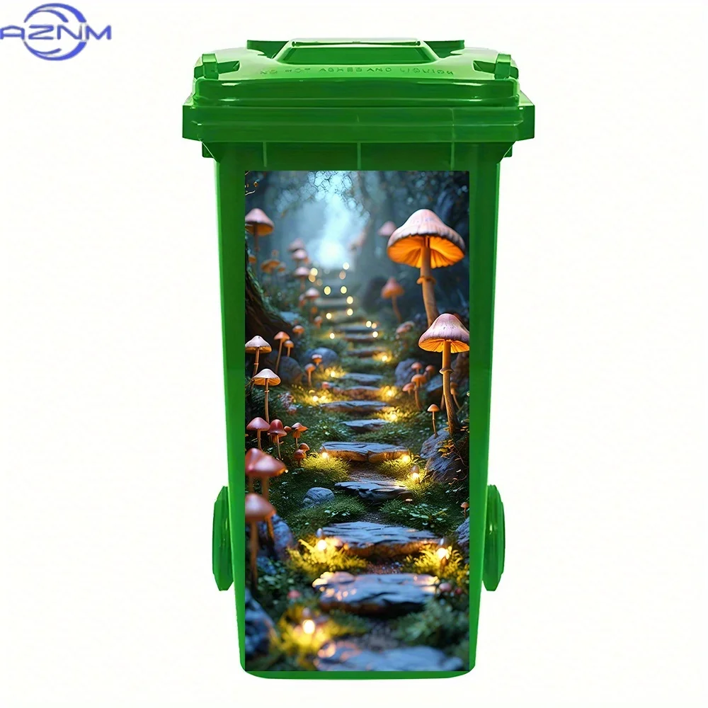 1pc of Magical Mushroom Pathway Trash Can Sticker - Waterproof PVC Decal for Waste Bin, Room Decoration (12.2X27.56 Inches)
