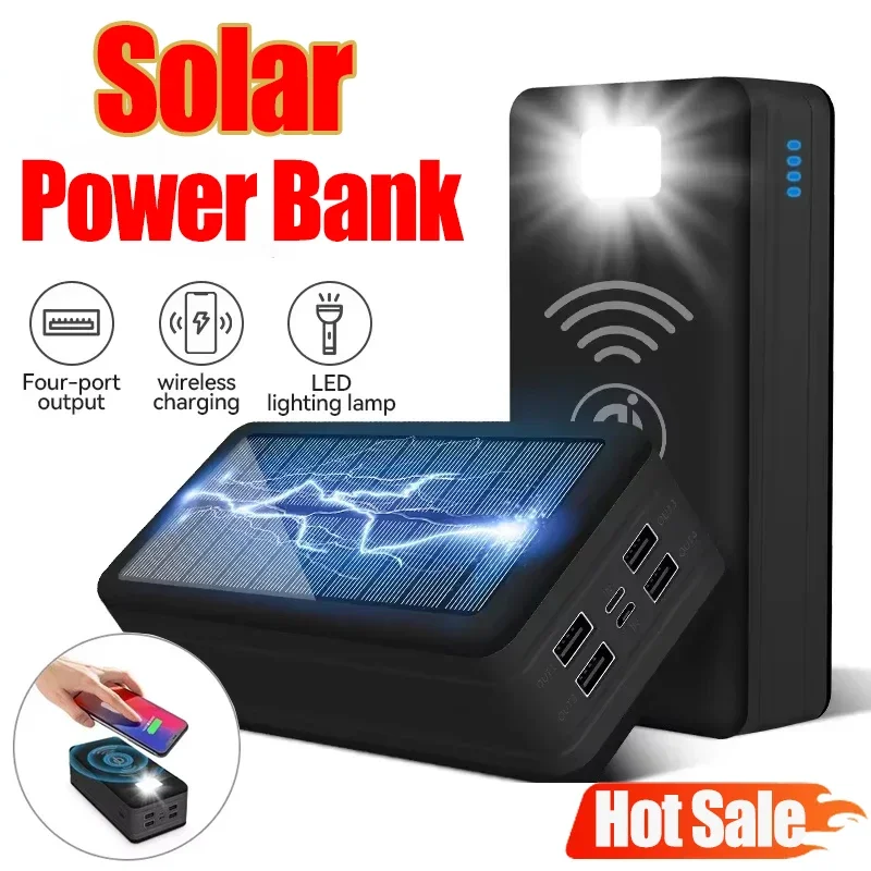 

100000mAh Solar Power Bank 4USB 2.1A Large Capacity External Battery Mobile Phone Wireless Fast Charging Mobile Phone Accessory