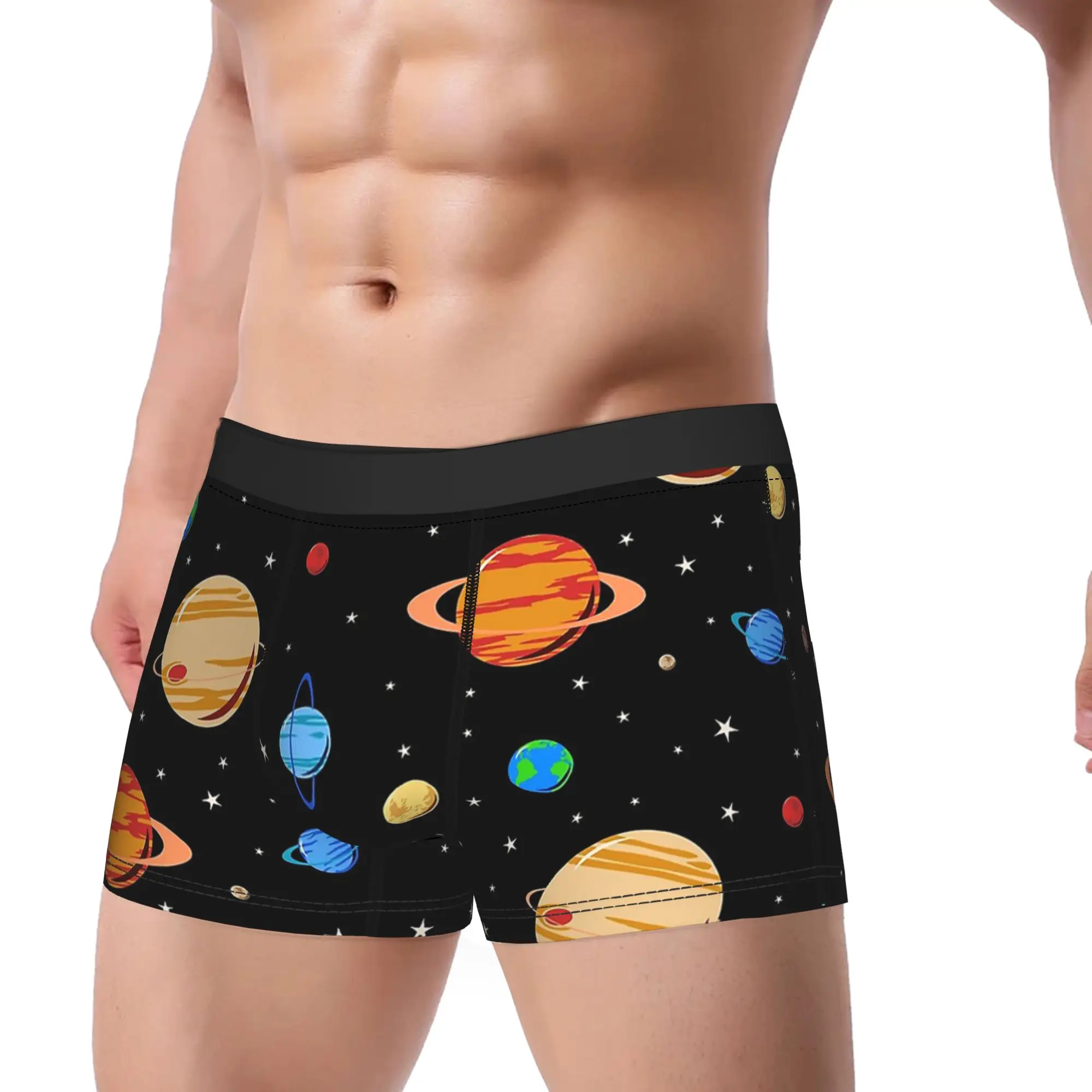 Men Cute Planets Long Underwear Venus Space Funny Boxer Briefs Shorts Panties Male Mid Waist Underpants Plus Size