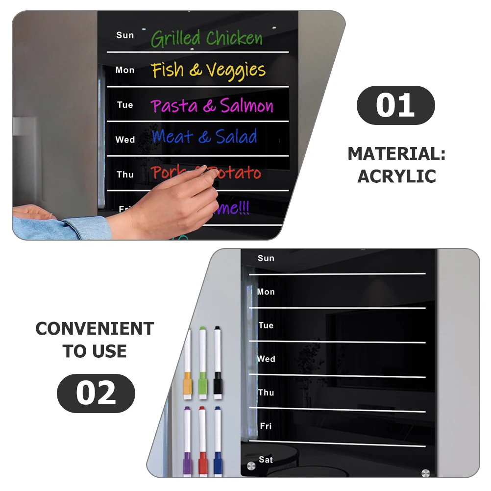 

1 set Weekly Planner Fridge Magnetic Dry Erase Acrylic Reusable Schedule Planner Message Board For Kitchen Refrigerator Magnetic