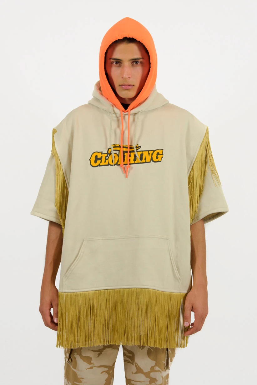 

Men's Cotton Short Sleeve Hoodie with Tassels Unique Streetwear Subversive Original Creation Customizable Subcategory Loose Tops