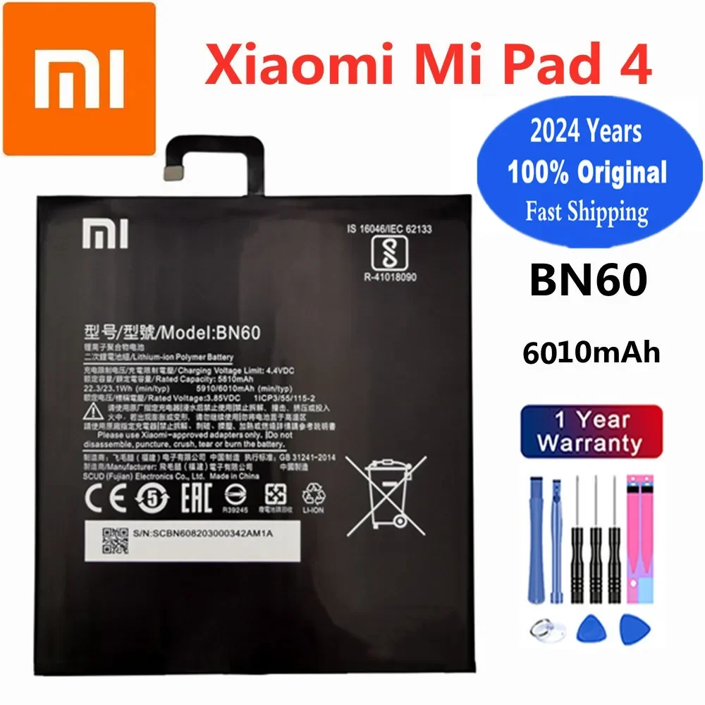 2024 Years High Quality BN60 100% Original Battery For Xiaomi Pad 4 Pad4 Mi Pad4 Tablet Bateria Battery 6010mAh + Tools In Stock