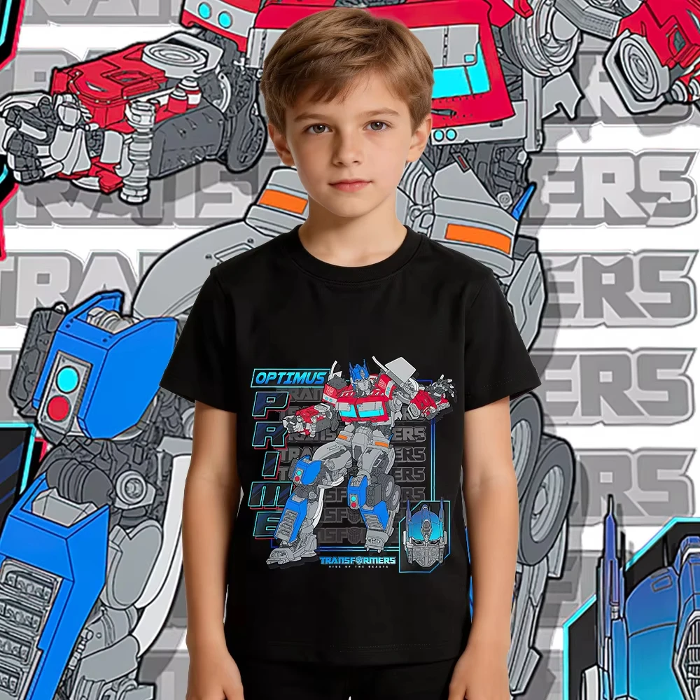 

Transformers Optimus Prime Line Art Mecha Design T Shirt for Boys and Girls Kids Summer Comfortable summer loose men's T-shirt