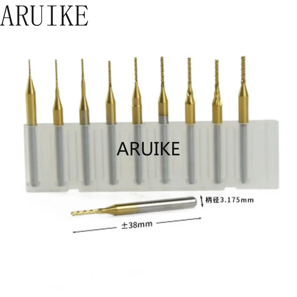 High quality 10pcs / lot Titanium Nitride Coated Carbide PCB CNC Drill Bits Router 1.0mm-3.0mm