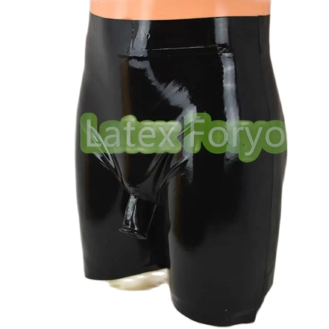 Handmade  Sexy Black Latex Boxer Shorts With Front Half Opened Sheath Elastic  Rubber Underpants Male Sexy Panties Bottoms