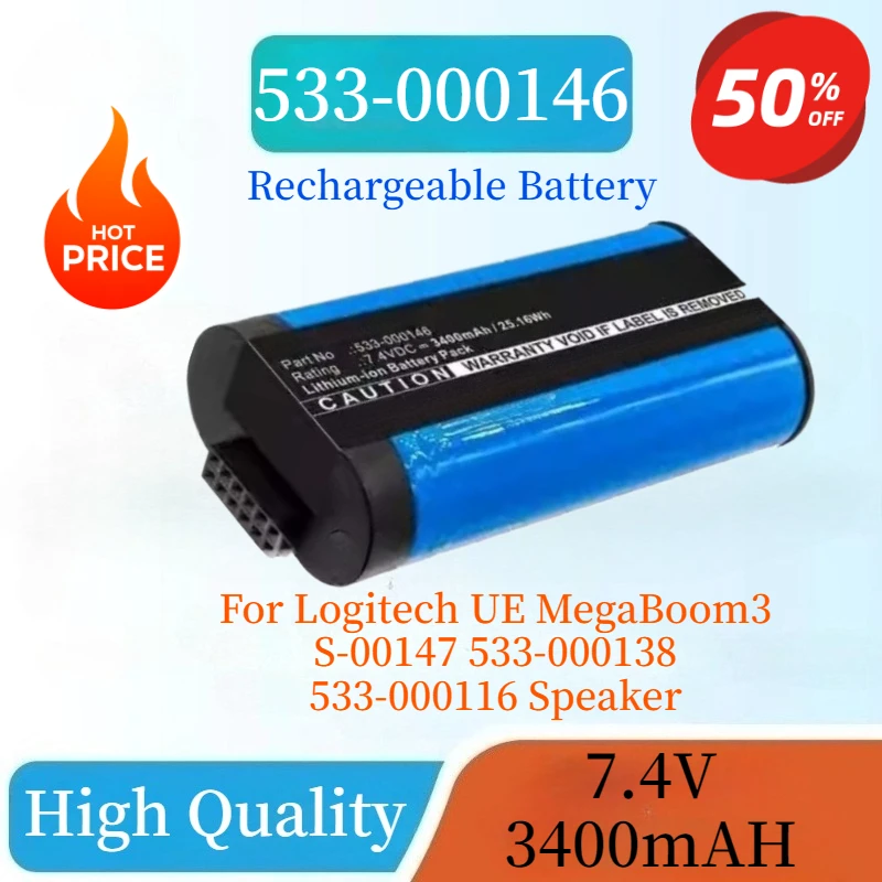 

New Battery 533-000146 7.4V 3400mAh 25.16Wh for Logitech UE MegaBoom3 S-00147 533-000138 533-000116 Speaker Rechargeable Battery