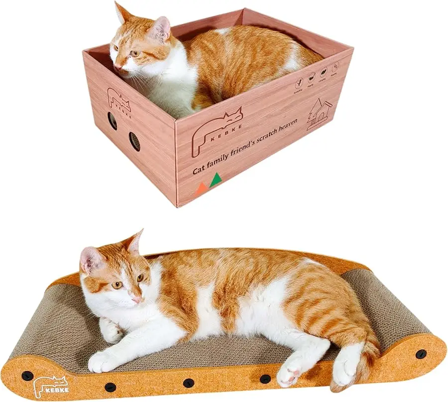 

Cat Scratcher Bed 27 Inch Cat Couch Scratcher &16 Inch Cat Scratch Box with Refillable Scratch Pad Scratchers for Indoor