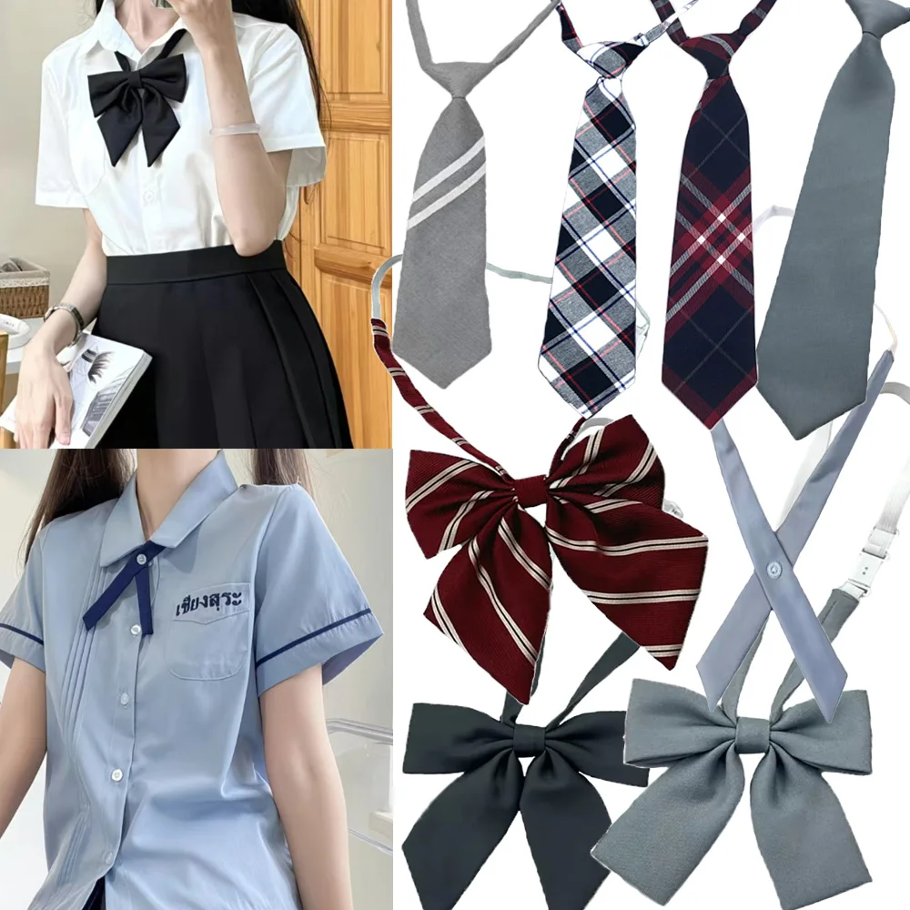 Corbata de lazo a rayas corta estilo JK para mujer, corbata de lazo informal ajustable con banda de goma para estudiantes