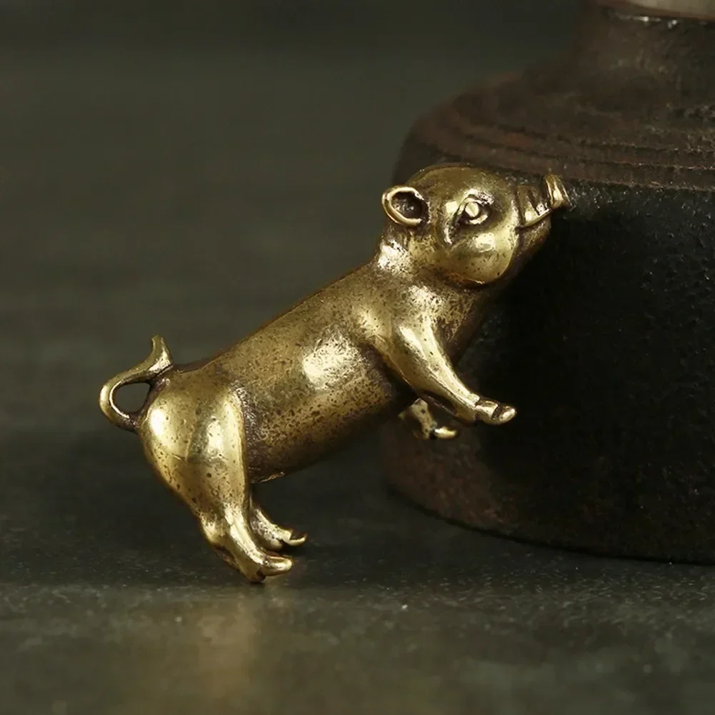 Pure Brass Piggy Transport Pendant Pigs Desktop Ornament Small Bronze For Zodiac Pig, Ornaments, Metal Pendants Ornaments