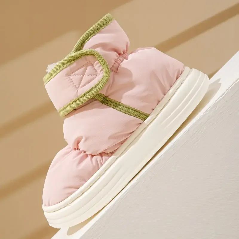 

Милые непромокаемые зимние женские хлопковые тапочки с высоким берцем на закрытом каблуке, теплая домашняя обувь для пары на открытом воздухе