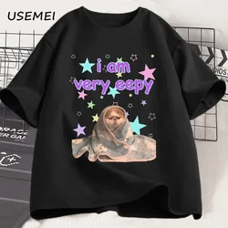I Am Very Eepy Funny Cat Blanket T-Shirt Cute Sleepy Cat Graphic Tee Women Men Round Neck Print T Shirt Short Sleeve Streetwear