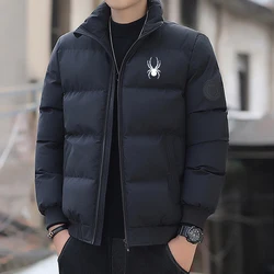 Men's winter thick warm sports cotton jacket, fashionable stand up collar zipper cardigan, tiger head top, casual street jacket