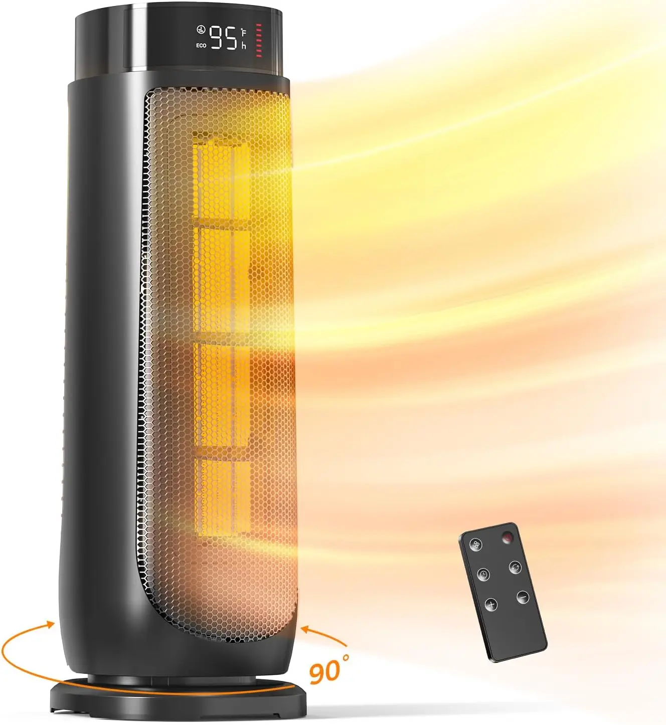 

Space Heaters for Indoor Use, 1500W, with Thermostat, 24H Timer, 90° Oscillating, Quiet, Portable, PTC Ceramic, with Remote