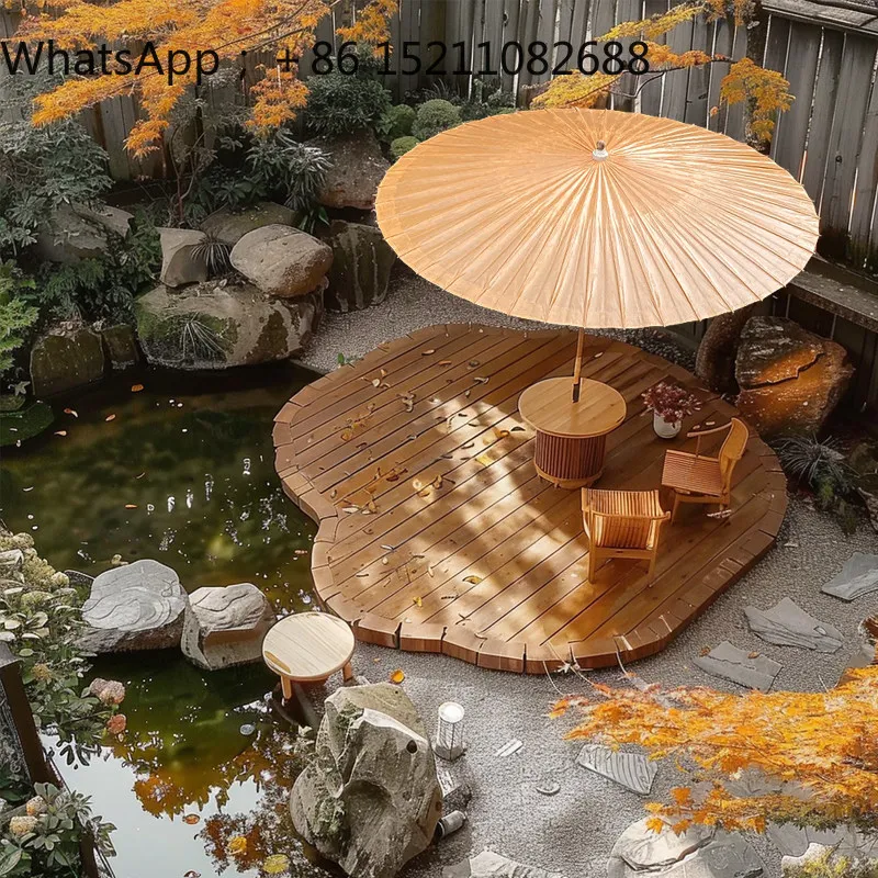 LLY outdoor large oil-paper umbrella antique rainproof sunshade retro courtyard fireplace tea umbrella